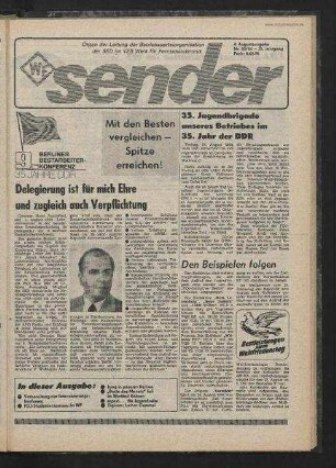 Betriebszeitung 'WF-Sender', Nr.30/1984 (4. Augustausgabe 1984)