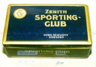 Blechdose für 100 Stück Zigaretten "ZENITH SPORTING-CLUB GEBR.SELOWSKY DRESDEN"