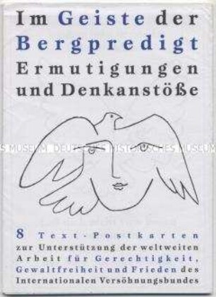 Mappe mit 8 Textpostkarten zur Unterstützung der weltweiten Arbeit für Gerechtigkeit, Gewaltfreiheit und Frieden