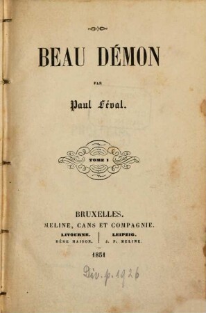 Beau démon : Par Paul Féval, 1
