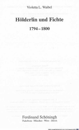 Hölderlin und Fichte : 1794 - 1800