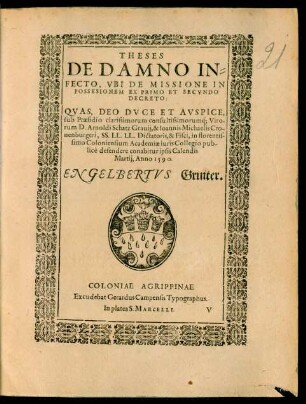 Theses De Damno Infecto, Ubi De Missione In Possessionem Ex Primo Et Secundo Decreto.