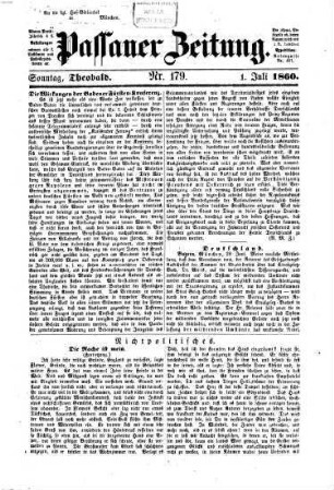 Passauer Zeitung : niederbayerische Volkszeitung. 1860,7/12 = Jg. 13