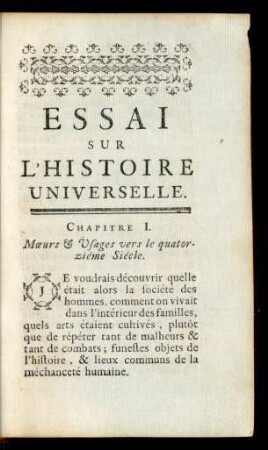 Chapitre I. Moeurs & Usages vers le quatorziéme Siécle.