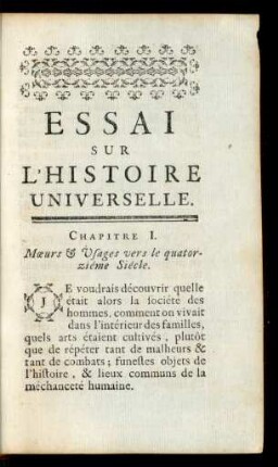 Chapitre I. Moeurs & Usages vers le quatorziéme Siécle.