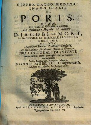 Diss. med. inaug. de poris