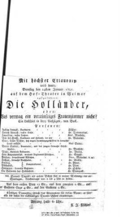 Die Holländer, oder: Was vermag ein vernünftiges Frauenzimmer nicht?