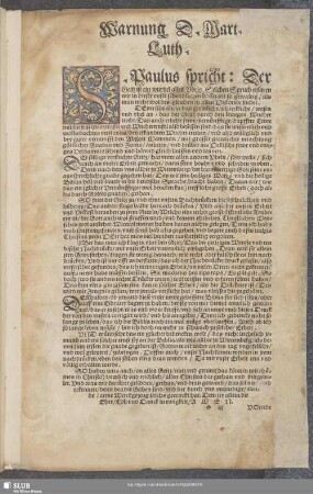 Warnung D. Mart. Luth.: S. Paulus spricht: Der Geitz...