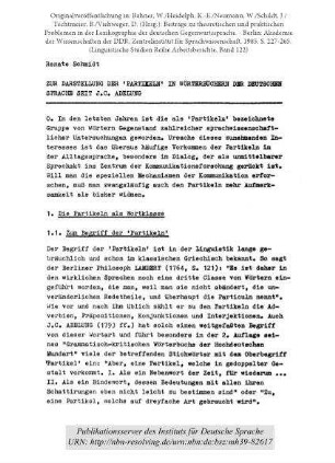 Zur Darstellung der 'Partikeln' in Wörterbüchern der deutschen Sprache seit J.C. Adelung