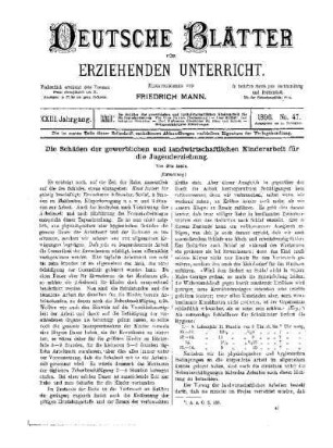 Die Schäden der gewerblichen und landwirtschaftlichen Kinderarbeit für die Jugenderziehung : (Fortsetzung)