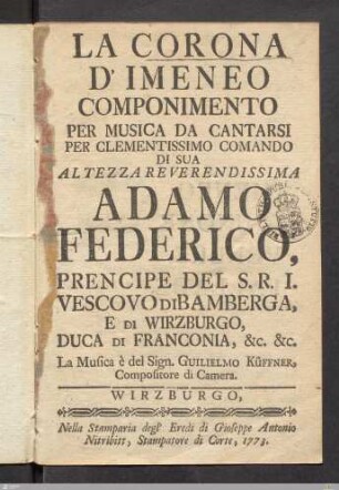 La Corona D'Imeneo : Componimento Per Musica Da Cantarsi ...