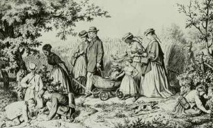 Der Spaziergang : Hugo Bürkner (1818-1897). Der Spaziergang mit Kinderwagen, Bleistift, Tusche, 31 x 44,5 cm