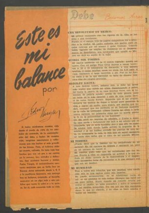 Este es mi balance - Por Pedro Vargas : Debe [y] haber, Buenos Aires, Julio de 1945