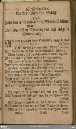 Die Dritte Ode. An des Virgilius Schiff