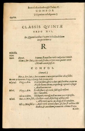 Classis Quintae Ordo XVI. ... R