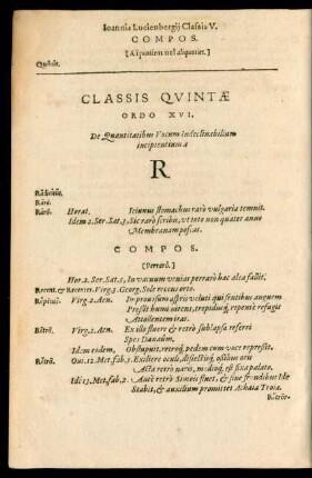 Classis Quintae Ordo XVI. ... R