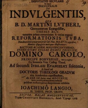 Disp. secularis & simul inaug. de indulgentiis
