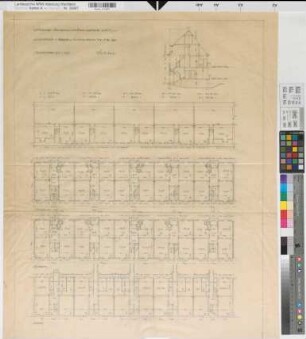 Münster (Münster) Wohnhäuser Kinderhauser Straße 33-39 und Grevener Straße 90-98 Bauabschnitt1 Grundrisse, Schnitt 1932 1 : 100 80 x 63 Zeichnung Münstersche Beamtenwohnstättengesellschaft Wohnungsgesellschaft Münsterland