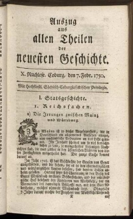 X. Nachlese. Coburg, den 7. Febr. [Mart.] 1750.