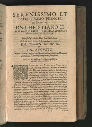 SERENISSIMO ET POTENTISSIMO PRINCIPI ac Domino, DN.CHRISTIANO II+ SACRI ROMANI IMPERII ARCHIMARESCHALLO (...)