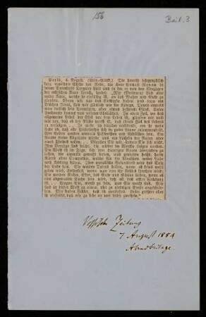 Beil. 3: Kurzmitteilung über einen Vortrag Ernest Renans zu "den Vorzügen der celtischen Rasse". Ausschnitt aus der Abendbeilage der Vossischen Zeitung vom 7. August 1884, Berlin, 7.8.1884