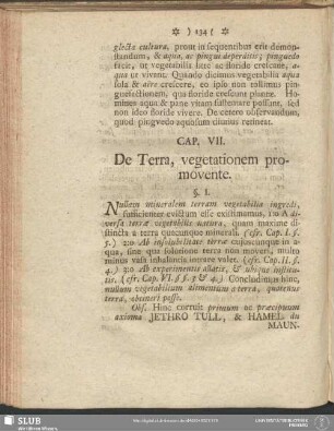 Cap. VII. De Terre, vegetationem promovente / Sjunde Capitlet. Om Jorden, såsom vegetation befodrande