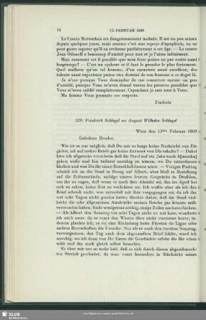 Friedrich von Schlegel an August Wilhelm von Schlegel, Wien, 13.02.1809