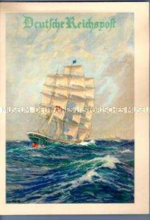 Schmuckblatt-Telegramm mit Glückwunsch zur Vermählung, Motiv: Segelschiff auf See