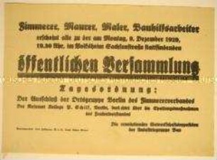 Einladung der revolutionären Gewerkschaftsopposition der Industriegruppe Bau an Handwerker und Bauarbeiter zur öffentlichen Versammlung