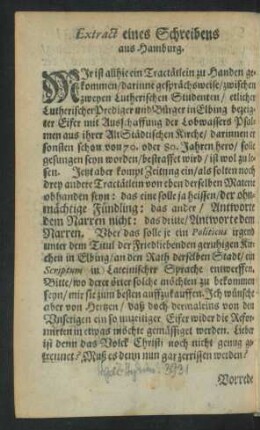 Extract eines Schreibens aus Hamburg.