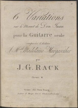 6 Variations sur le Menuet de Don Juan pour la Guitarre seule : composées & dédiées A M.selle Madelaine Margarether