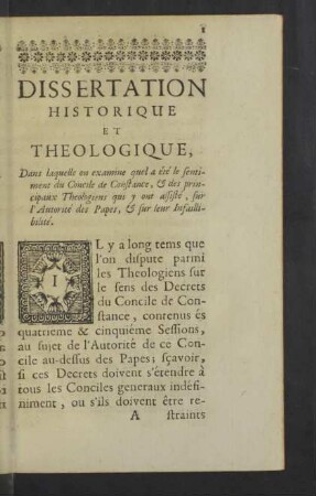 Dissertation historique et theologique