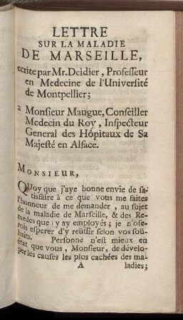 Lettre Sur La Maladie De Marseille, ...