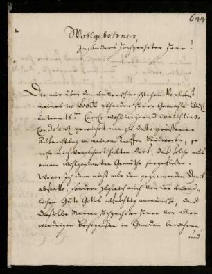 Brief der Gräfin zu Erbach an Johann Friedrich von Uffenbach, Erbach, 26.3.1731