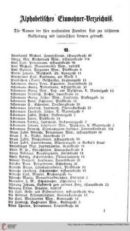Einwohner=Verzeichniß