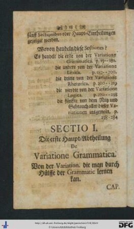 Sectio I. De Variatione Grammatica.
