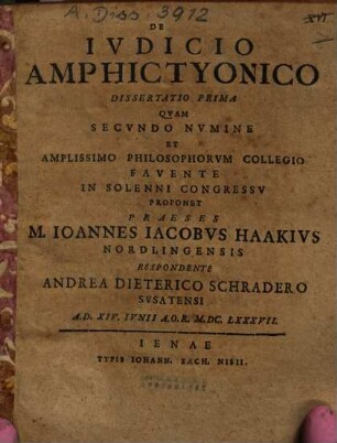 De Ivdicio [iudicio] Amphictyonico : dissertatio prima