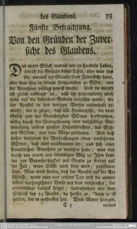 Fünfte Betrachtung. Von den Gründen der Zuversicht des Glaubens
