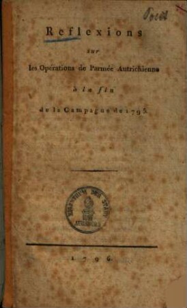 Reflexions sur les opérations de l'armée autrichienne à la fin de la campagne de 1795