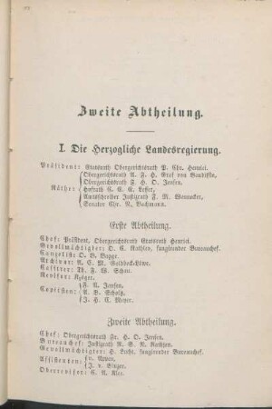I. Die Herzogliche Landesregierung.