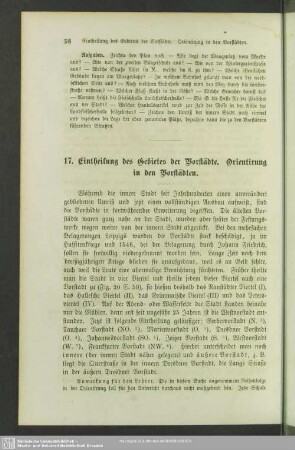 17. Eintheilung des Gebietes der Vorstädte. Orientirung in den Vorstädten