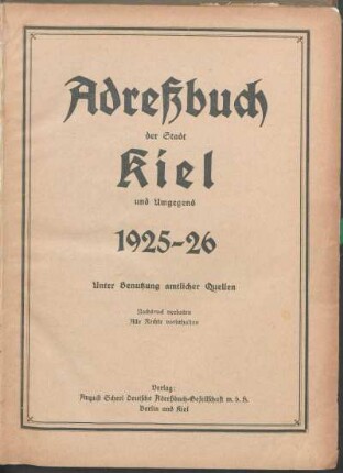 1925/26: Adreßbuch der Stadt Kiel und Umgegend 1925-26