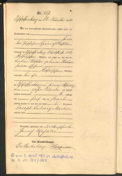 Standesamtsbuch der Stadt Aschaffenburg: Geburten 365/1900 - 184/1901