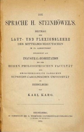 Die Sprache H. Steinhöwel's : Beitrag zur Laut- und Flexionslehre des Mittelhochdeutschen im 15. Jahrhundert