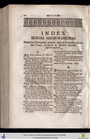 Index rerum memorabilium.