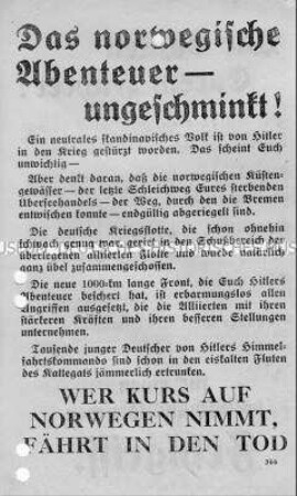 Abwurf-Flugblatt der Alliierten zum Überfall auf Norwegen
