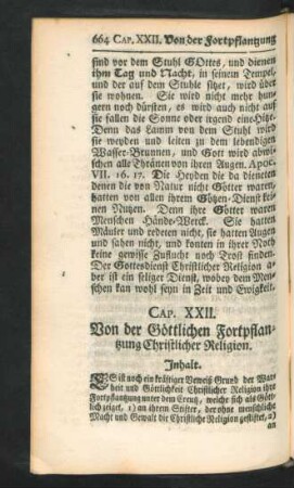 Cap. XXII. Von der Göttlichen Fortpflantzung Christlicher Religion.