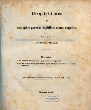 Disquisitiones de analogiae graecae capitibus minus cognitis. 1