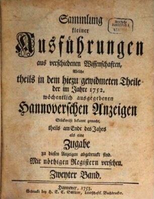 Hannoverische gelehrte Anzeigen : vom Jahre .... 2. 1752
