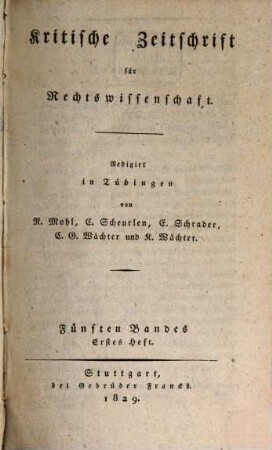 Kritische Zeitschrift für Rechtswissenschaft. 5, 5. 1829